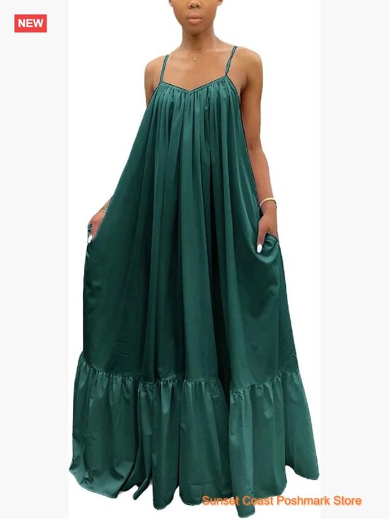 Dresses & Skirts - Sexy Spaghetti Strap Sleeveless Ruched Ruffle Hem Bandage Oversized Beach Loose